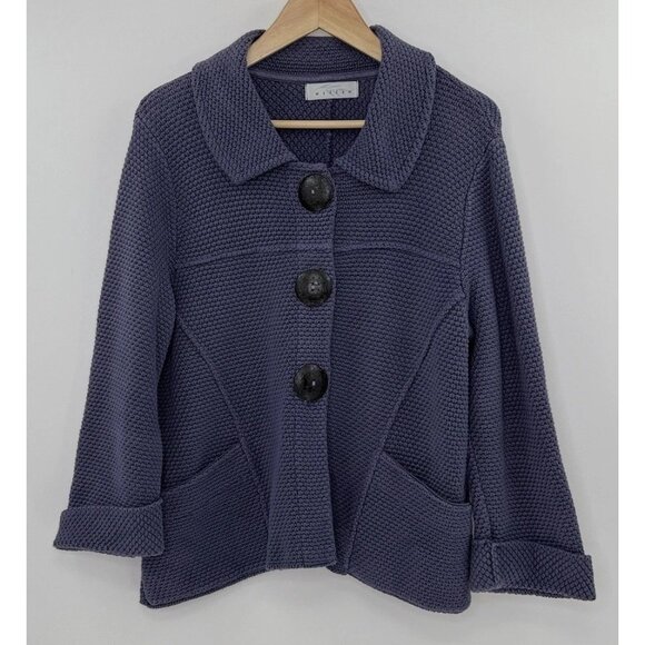 Willow Anthropologie Blue Knit Cardigan Sweater Jacket Lagenlook Boho See Pics - Picture 2 of 8